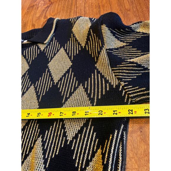 Vintage Alfred Dunner Shoulder Pad Sweater M Black Gold Argyle Glitter USA - Picture 9 of 9